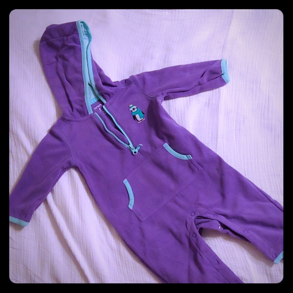 Carter's super soft fleece hooded romper 6m